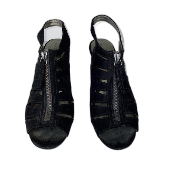 Bandolino Black Cage Micro Suede Peep Toe Heels Slingback Sandals Women's 8.5 - Picture 5 of 10